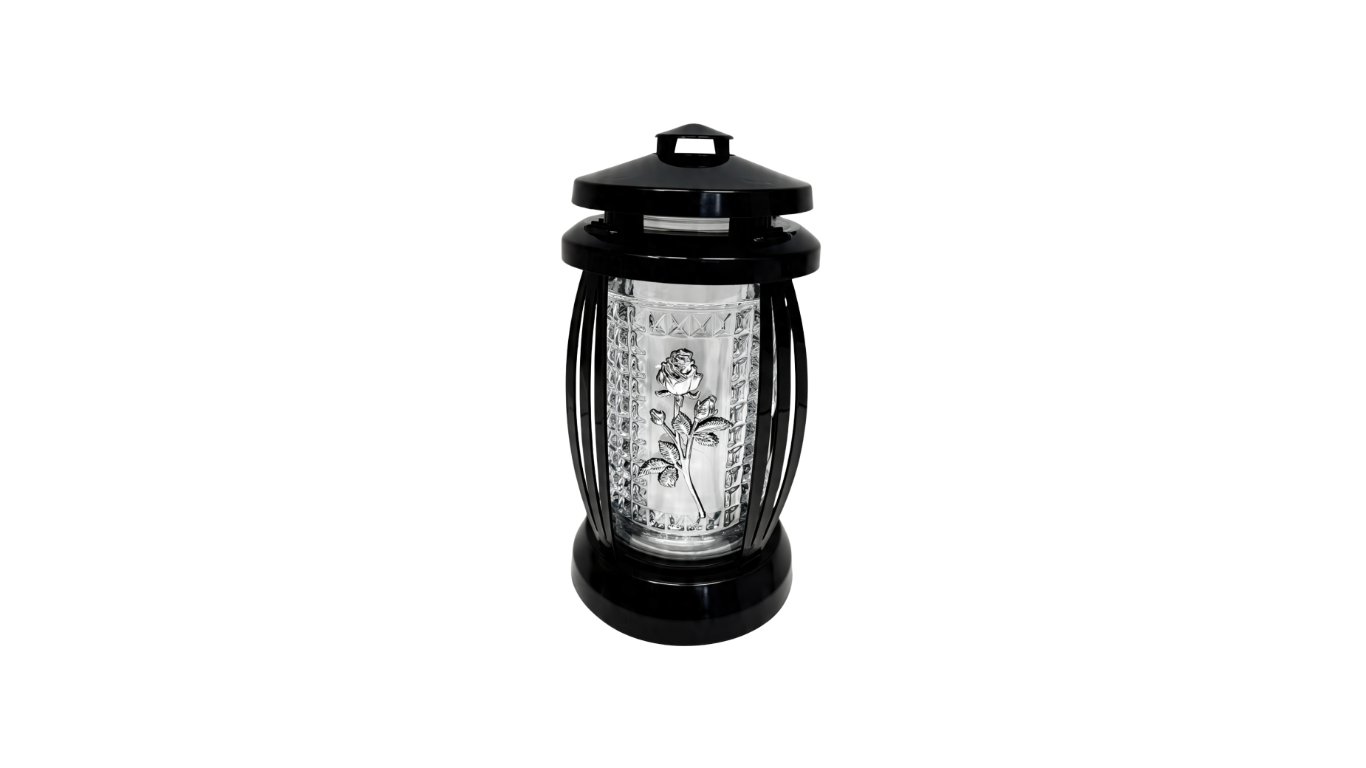 Elegancki Znicz na Grób Kapliczka Czarna z różą 25cm LAMPION WKŁAD GRATIS