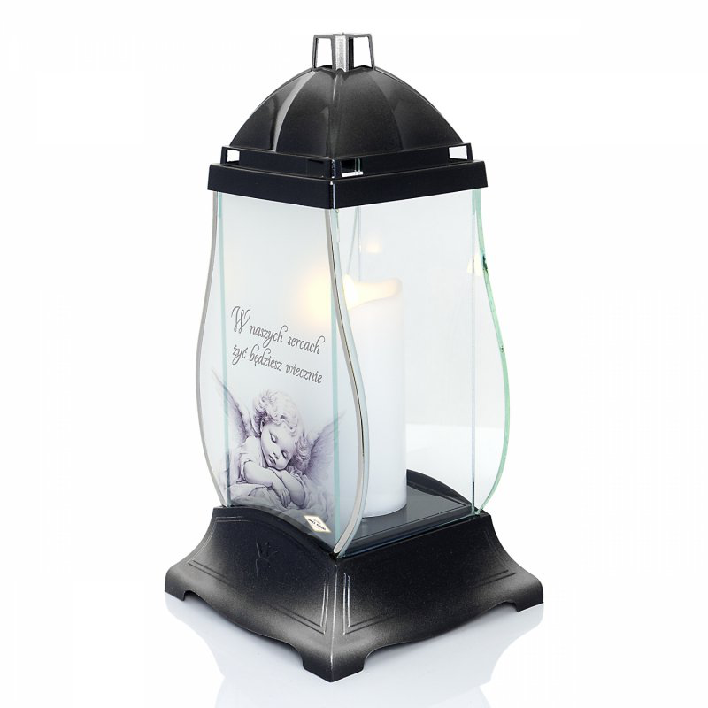 Znicz Lampion Szklany Gruszka Anioł Retro 31 cm - obrazek 2
