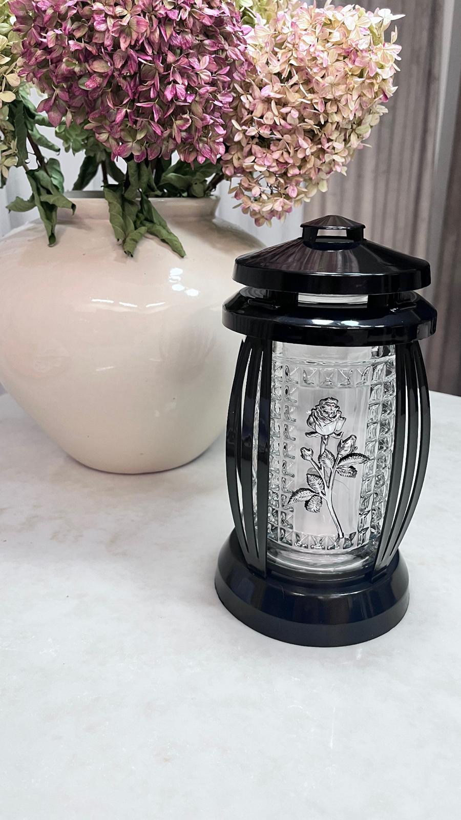 Elegancki Znicz na Grób Kapliczka Czarna z różą 25cm LAMPION WKŁAD GRATIS - obrazek 2